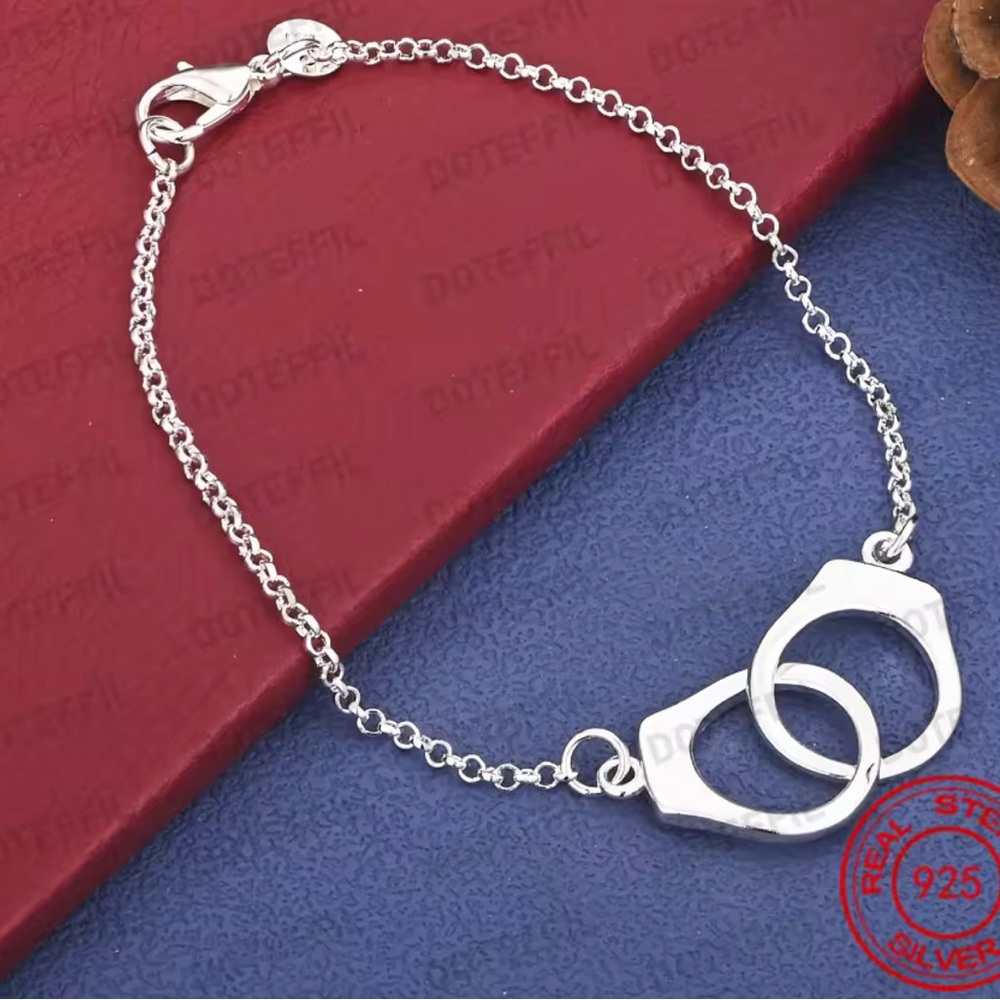 Sterling Silver Handcuff Link Bracelet - Silver Women Jewelry